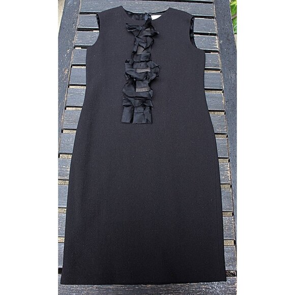 Olivine Gabbro - Sleeveless Wool Sheath Dress with Silk Organza Accents, size 4 - Picture 10 of 15